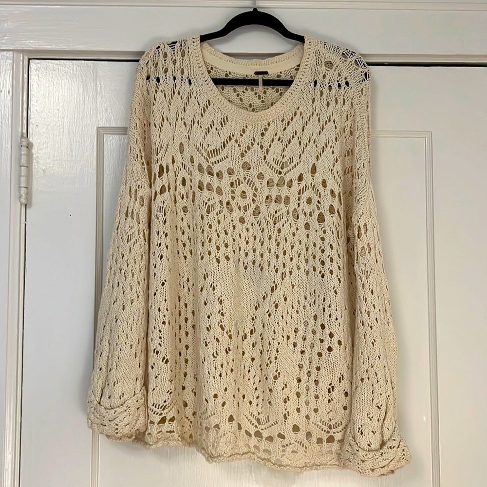 Free People Oversized Open Knit Cream Sweater